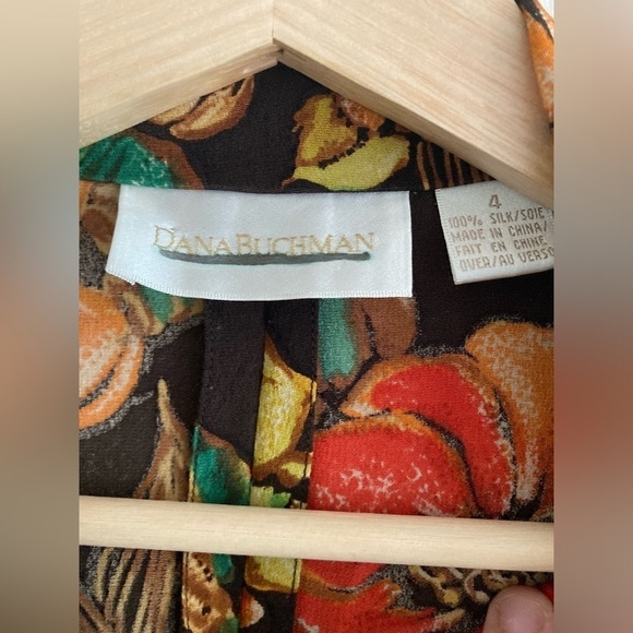 Dana Buchman 100% silk shirt fall floral button down 3/4 sleeve - Picture 3 of 5